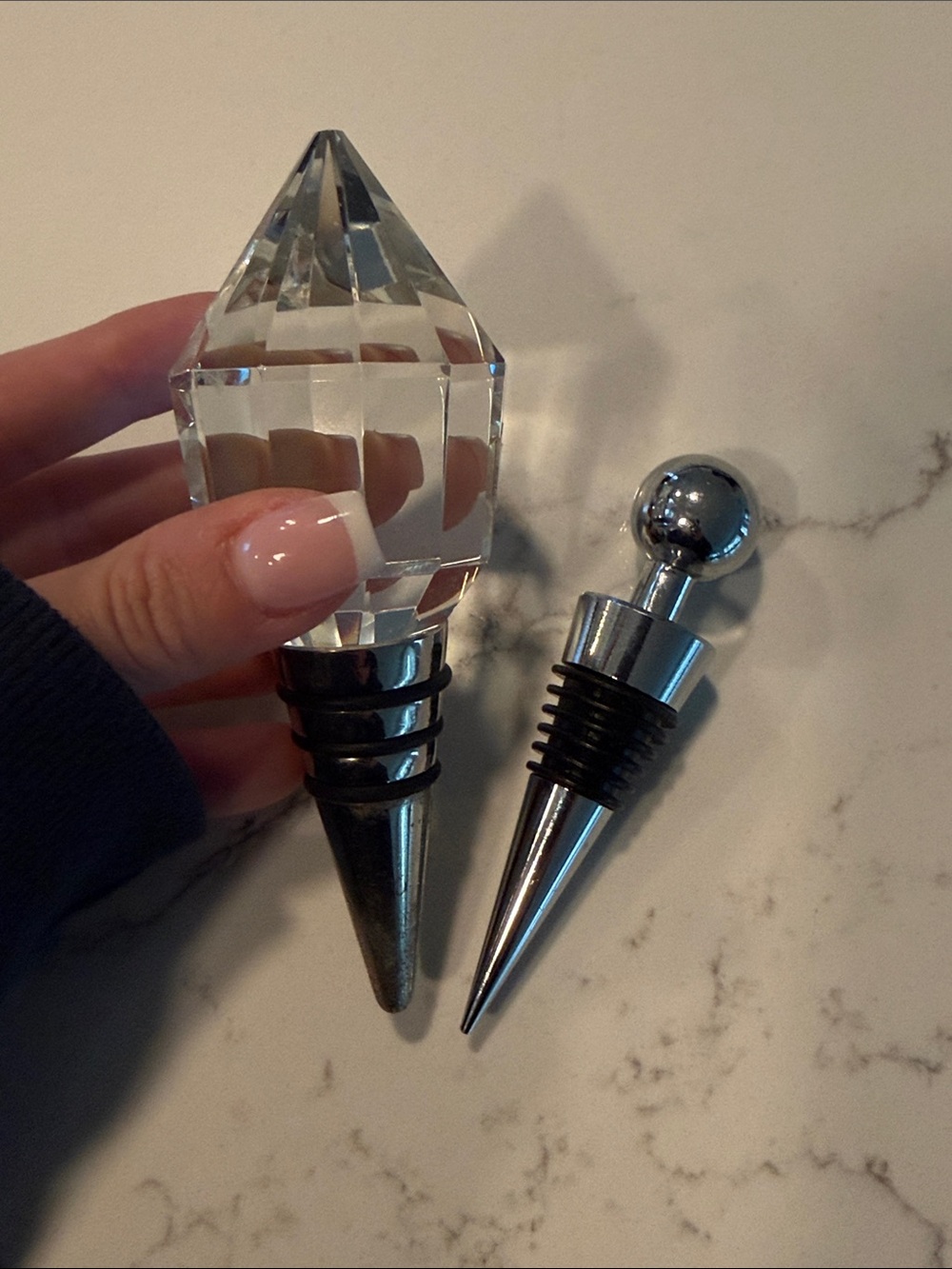 Two's Company Clear Crystal & Silver Wine Stopper Duo